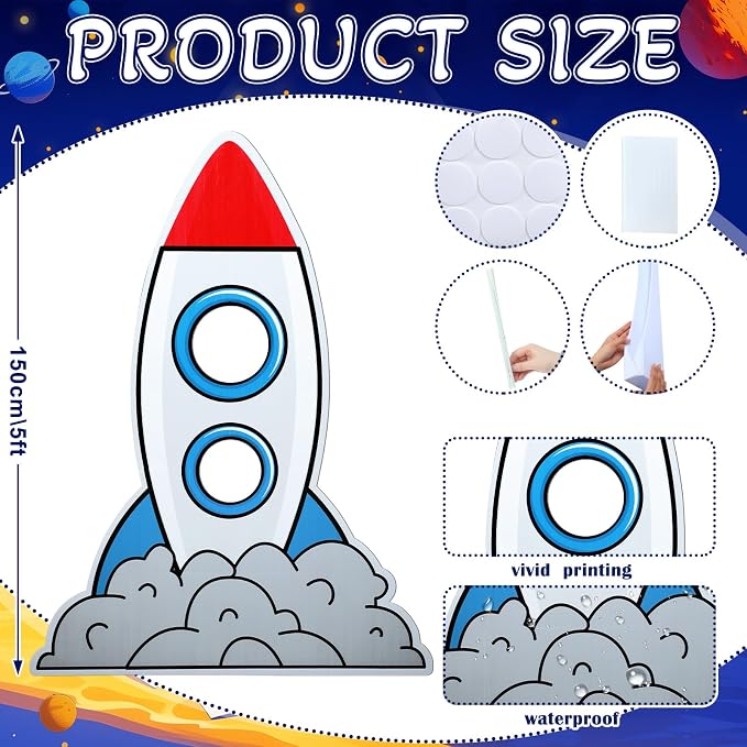 Amyhill 5 Feet Rocket Space Ship Cardboard Cutout Stand Ups Rocket Spaceship Backdrop Photo Props Standup for Classroom Vacation Bible School Space Theme Party Science Fairs Supplies