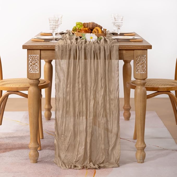 MLMC 6 Pack Nude Cheesecloth Table Runner 10ft Boho Rustic Gauze Taupe Cheese Cloth Table Runner Neutral Decor 65x120 Inches for Wedding Reception Outdoor Party Decor