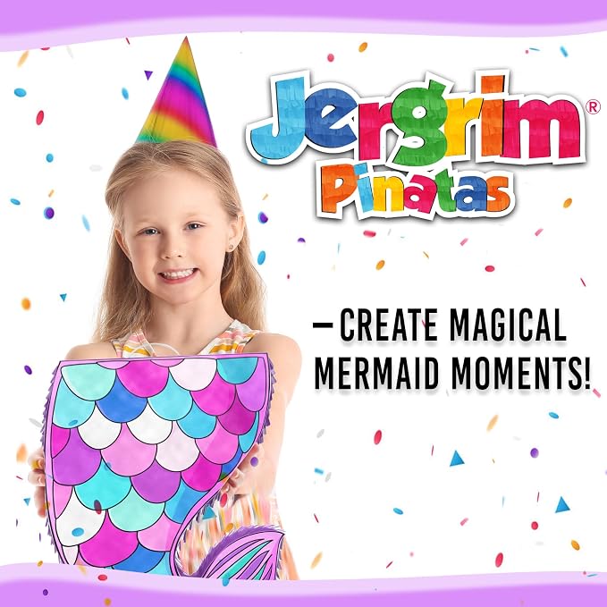 Jergrim Mermaid Piñata Tail For Birthday Girl Decorations, Small 4 Piece Set, Great For Sea Mermaid Party Mermaid Birthday Decorations, Ocean Sirenita Theme Party Supplies Fits Piñata Candy/Favors