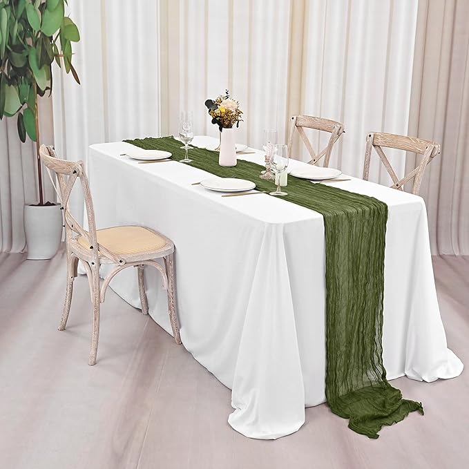 10 Pack Olive Green Table Runner 10Ft Cheesecloth Table Runner Boho Gauze Cheese Cloth Table Runners Romantic Long Sheer Fabric Table Runners for Wedding Party Bridal Shower