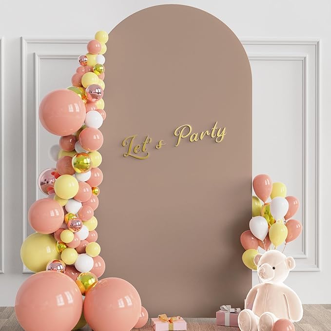Wokceer 6.6FT Wedding Arch Backdrop Cover Spandex Fitted Wedding Arch Stand Covers Round Top Nude Brown Chiara Backdrop Cover for Birthday Party Ceremony Banquet Decoration