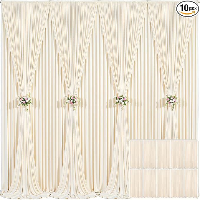 10 Panels Champagne Backdrop Curtain for Parties Wedding Baby Shower Wrinkle Free Photo Curtains Backdrop Drapes Fabric Decoration for Bridal Shower 50ft(W) x 10ft(H)