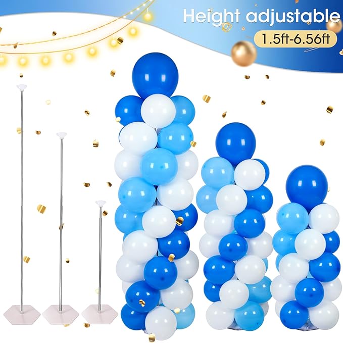 Balloon Column Stand with 102 Balloons, Balloon Column Kit Set of 2, Metal Balloon Tower Stand with Base for Floor, Height Adjustable from 1.57 to 7 Ft, For Party Decorations