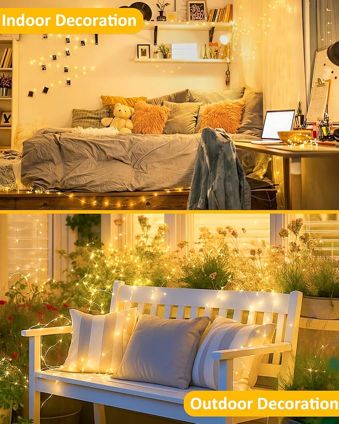 6 Pack 100 LED Fairy Lights Battery Operated with Remote, 8 Modes String Lights Indoor Outdoor, Cuttable Battery Light for Home Bedroom Wedding DIY Centerpiece Christmas Decorations (Warm White)