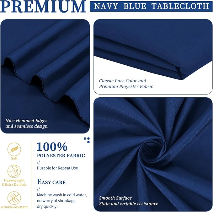 Showgeous 8 Pack Navy Blue Rectangle Tablecloths 90 x 132 Inch, Wrinkle & Stain Resistant, Polyester, Perfect for 6ft Table, Weddings, Parties