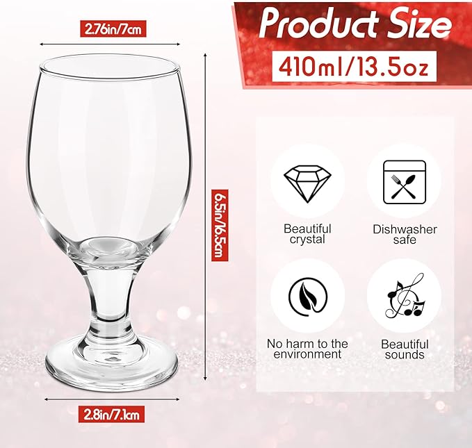 Patelai Set of 18 Water Goblet, 13.5 oz Clear Drinking Glasses Bulk Dishwasher Safe, Stemmed Water Glass for Juice Wine Beer Tea Sangria Cold Beverages, Reusable Glassware for Home Party Restaurant