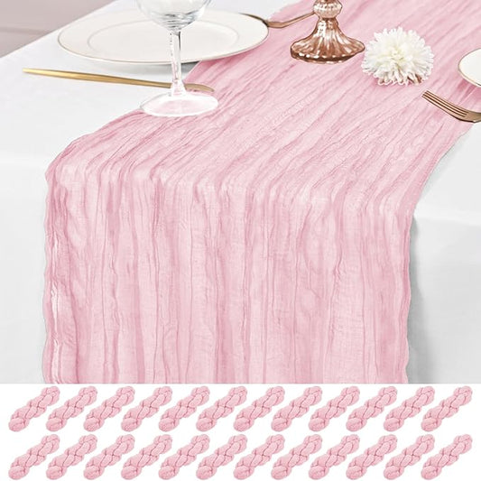 24 Pack Pink Table Runner 10Ft Cheesecloth Table Runner Rustic Gauze Table Runners Romantic Long Sheer Fabric Cheese Cloth Table Runners for Wedding Party Bridal Baby Shower