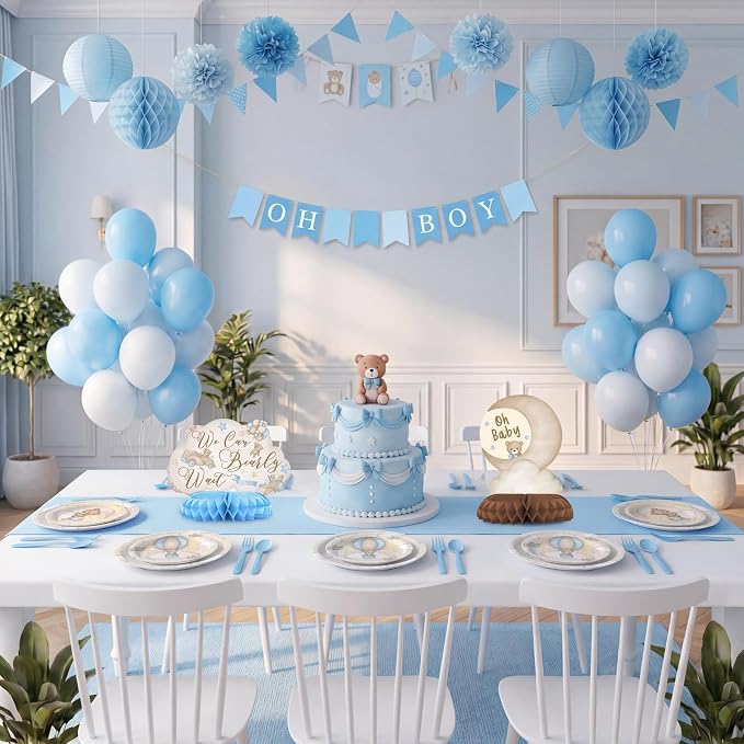 Teddy Bear Baby Shower Plates and Napkins Set for Boy – We Can Bearly Wait Baby Shower Decorations – Serves 20, Paper Plates, Napkins – Bear Party Supplies Decorations Tableware for Birthday