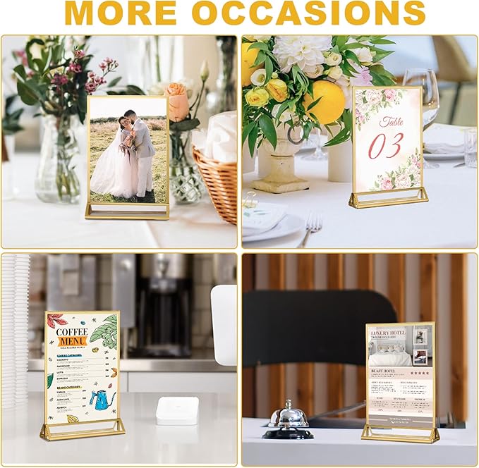 EHWINE 24 Pack Acrylic Sign Holder 5.5 x 8.5, Double Sided Gold Picture Frame Stand up Table Top Sign Holders, Clear Display Stand Menu Flyer Holder for Wedding Party