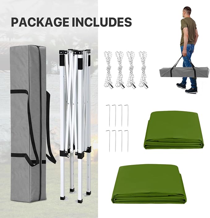 COOS BAY 5x5 Pop Up Canopy Tent with Side Wall, Easy Setup Portable Sun Shelter with Carry Bag, Outdoor Shade for Beach, Camping, Sports & Backyard, Grass Green