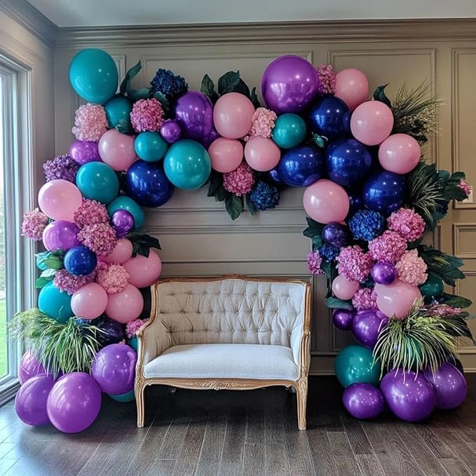 Purple and Blue Balloons Teal Pink Balloon Garland Arch Kit for Birthday Baby Shower Mermaid Stitches Under The Sea Encanto Villain Ocean Luau Birthday Baby Shower Party Decorations