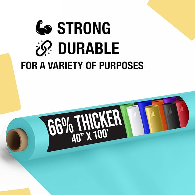 Party Solids 66% Thicker Premium Aqua Blue Plastic Table Cover Roll 40" X 100' Table Cloth Plastic Cover Roll Quality Thick Banquet Rolls Disposable Tablecloth Rolls Strong American Based Company