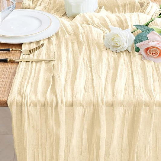 Wokceer Cheesecloth Table Runner Beige 10FT Boho Christmas Gauze Cheese Cloth Table Runner for Party Easter Rustic Sheer Table Runners for Baby Bridal Shower Wedding Table Decor