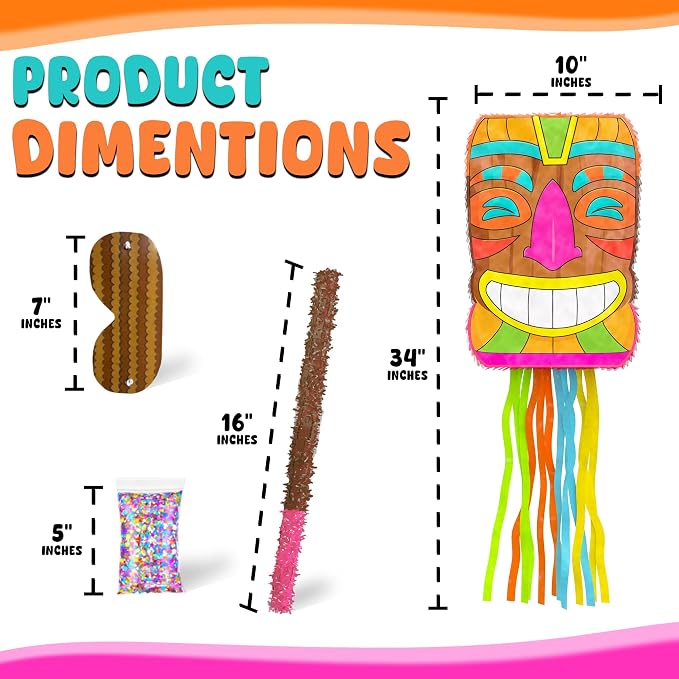 Jergrim Tiki Piñata Mask Luau Party Decorations Small 4-piece Set, Great for Tropical Birthday Pool Parties Decoration, Hawaiian Fiesta, Summer Party & Beach Parties