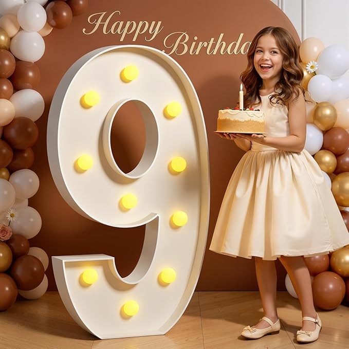Marquee Numbers 4 Feet Tall 4FT Large Light Up Numbers 9 for 9th 90th Birthday Party Decorations Light Up Sign Anniversary Party Decor Foam Board