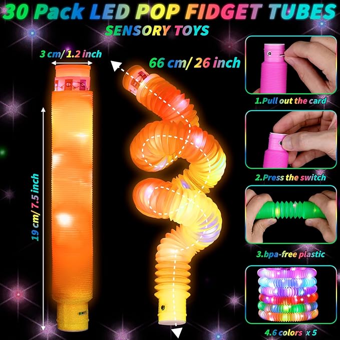 44 Pcs Glow in the Dark Party Supplies 20 LED Light Up Glasses 24 Glow Sticks LED Party Favors Light Up Pop Tubes Flash Glasses LED Bracelet Necklace for Birthday Wedding Goodie Bag