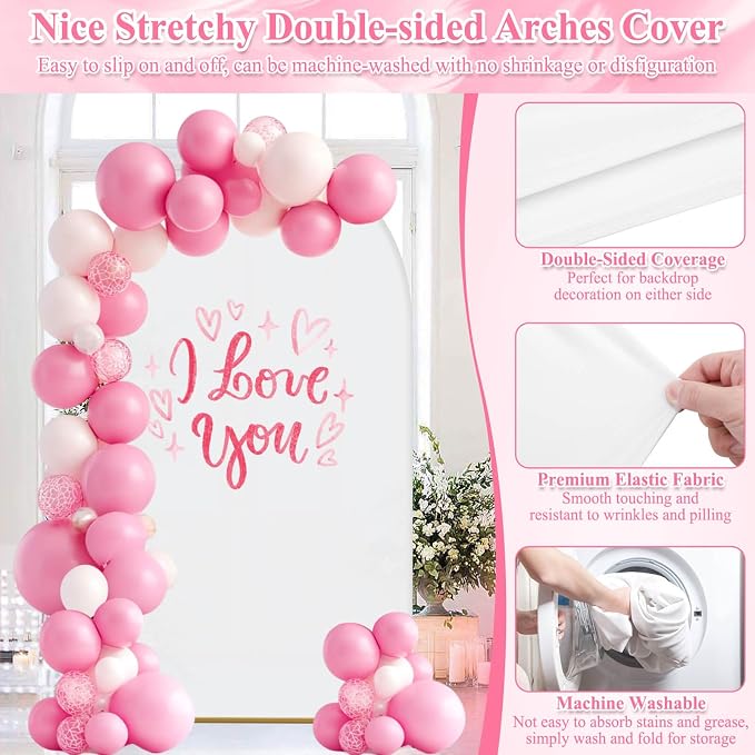 Jupwalz Arch Backdrop Stand and Cover Set, Metal Arch Stand with Rich Balloon Tool for Wedding Birthday Baby Shower Graduation Event Balloon Flowers Decor, Easy to Assemble (7.2FT, White)