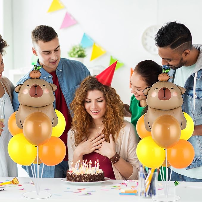 Capybara Party Balloons Stand Kit 2 Sets with 2 Cute Brown Capybara Foil Balloons Cute Animal 1st Party Balloon Centerpieces for Tables for Gender Reveal Animal Capybaras Birthday Themed Decorations