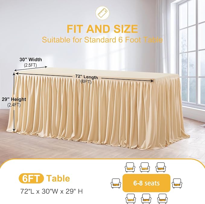 Wish Care 4 Pack Champagne Rectangle Table Clothes for 6 Foot Tables, Polyester Fitted Tablecloths 6ft Stretch Table Cover for Wedding, Birthday, Parties, Trade Show, Craft Show