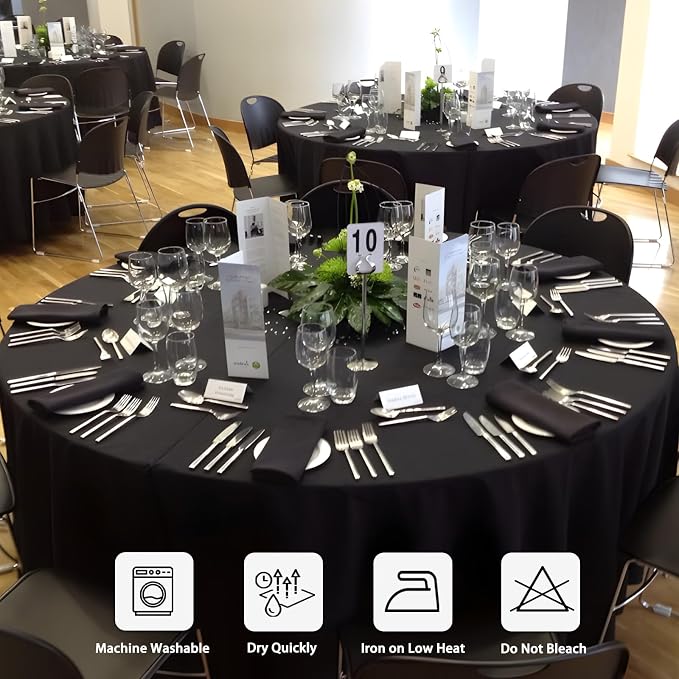 8 Pack Black Round Tablecloth 120 Inch Black Table Cloth Stain and Wrinkle Resistant Reusable and Washable Polyester Fabric Table Covers for Buffet Wedding Party and Banquet