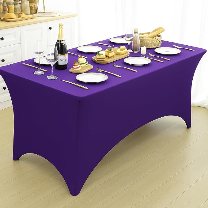 Fixwal 3 Pack Purple Tablecloth Rectangle 6Ft, Stretch Spandex Fitted Table Cover for Party, Trade Show, Wedding, Buffet, Graduation, Vendor Stand