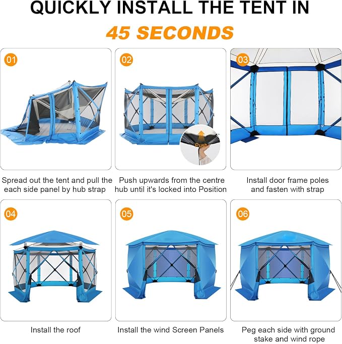 COBIZI 12x12 FT Pop Up Canopy Extendable Tent, Gazebos On Clearance with Removable Roof, Screened in Gazebo with sidewalls, Screen Tents Portable carpas para Patio for Outdoor Camping,Backyard,Blue