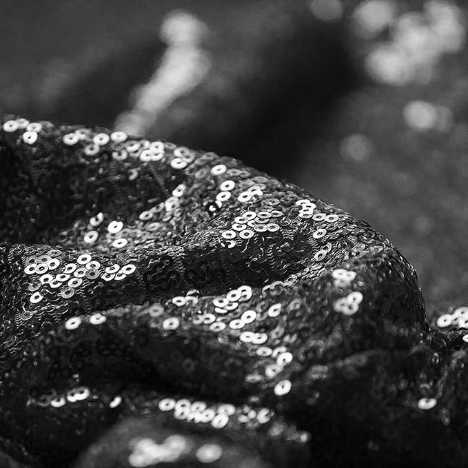 Black Sequin Tablecloth 120" Round Sequin Tablecloth Shimmer Table Cloth Sparkly Drape Table Cover Decorations for Engagement Weddings Party Baby Bridal Shower Halloween Decoration