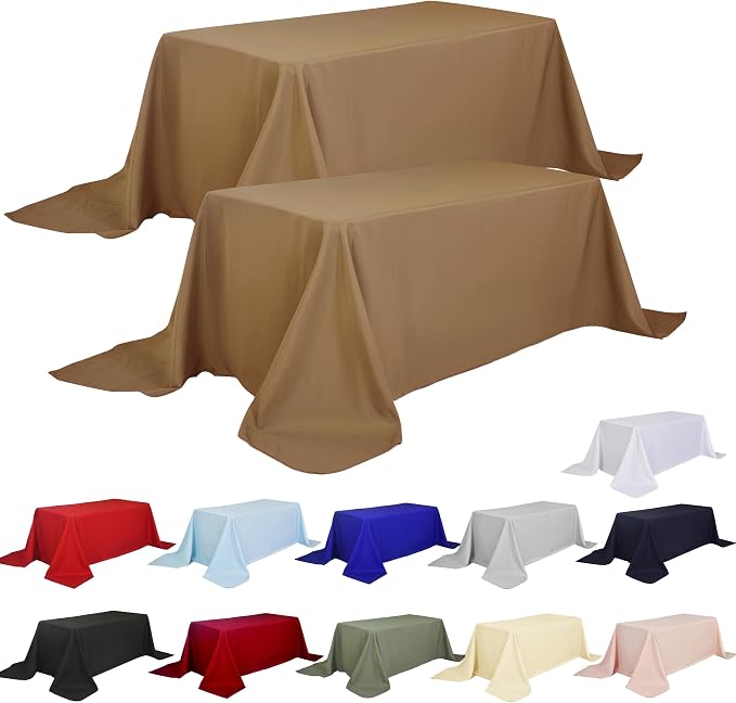 2-Pack 90x156 inch Coffee Table Cloths, Solid Stain and Wrinkle Resistant Oblong Tablecloth, Premium Plain Weave Polyester Fabric Rectangle Table Linen Covers for Hotel, Banquet