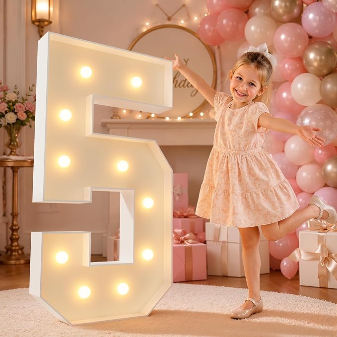 imprsv 4FT Marquee Numbers,DIY Light Up Numbers for 50th Birthday Decorations, Party Party Decorations,Anniversary Party Decor,Mosaic Number for Balloons Number 5,Pre-Cut Foam Board Kit