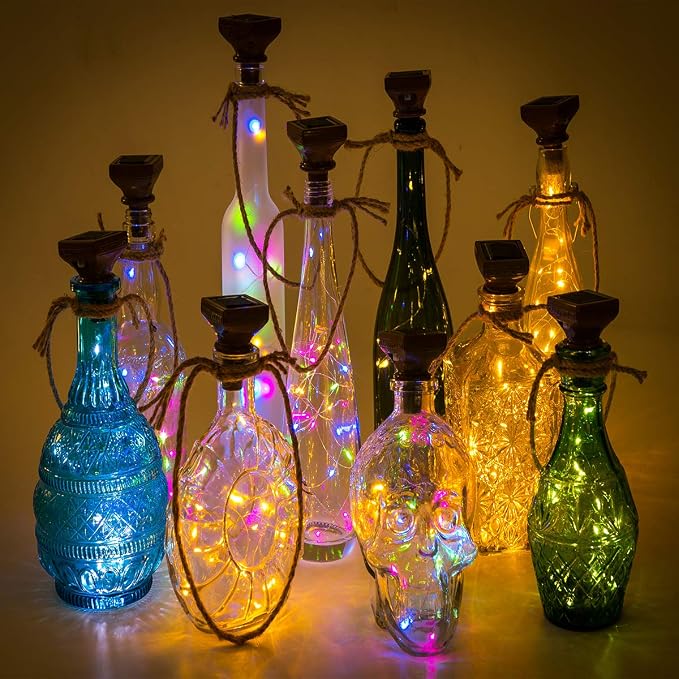 Solar Wine Bottle Lights 12 Pack 20LED Outdoor Waterproof Multicolor Fairy Light String (3 Colors), Suitable for Most Wine Bottle Mouths, for Garden, Terrace, Party Decoration