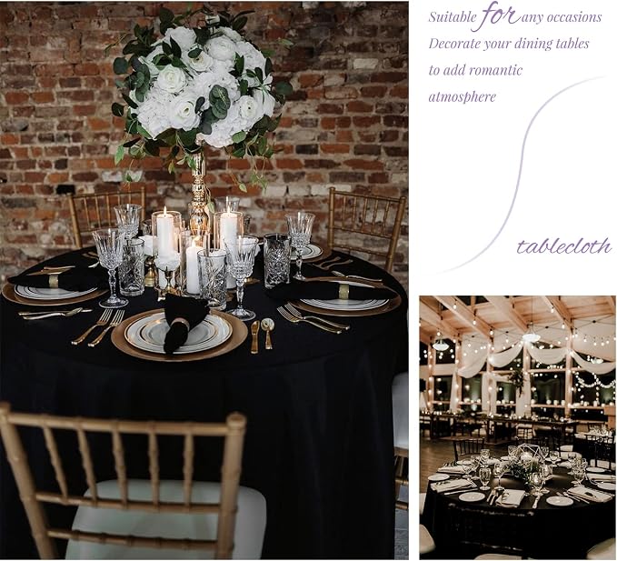 Showgeous 12 Pack Black Polyester Tablecloths - 90 Inch Round Tablecloths for Weddings, Banquets & Parties - Washable, Wrinkle Resistant