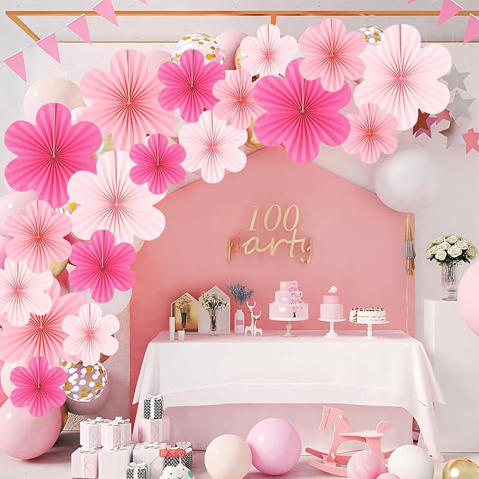 Paper Fans Party Decorations Paper Flowers Decorations for Wall Floral Backdrop Classroom Baby Shower Birthday Party Flower Wall Decor Pack of 9 Pink