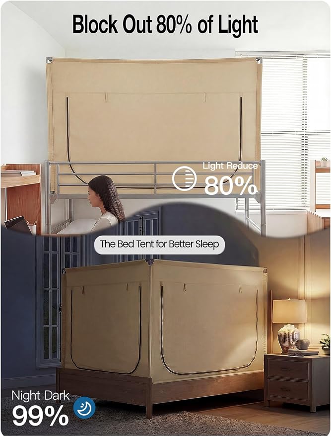 ANC POP Portable Bed Tent, Blackout Privacy Canopy with 3 Doors & Breathable Mesh, Large Space for Adults, Indoor Sleeping Shelter for Dorms/Shared Rooms