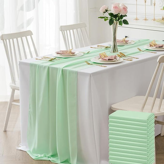 12 Pack Chiffon Table Runner 14x108 Inch Long 9ft Sheer Table Runners for Party Romantic Wedding Bridal Shower Fall Decorations-Mint