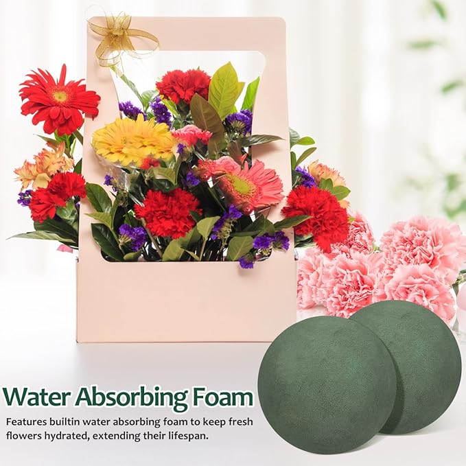 DOITOOL 2 Pcs Round Floral Foam Balls, 4.7'' Dry & Wet Flower Foam Spheres for Floral Arrangements Bouquets DIY Crafts Wedding Birthday Party Florist Decoration