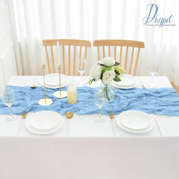 16Pack Baby Blue Table Runner 10FT Light Blue Cheesecloth Table Runner 35x120Inch Long Boho Gauze Cheese Cloth Table Runners Rustic Sheer Table Runners for Wedding Baby Shower Bridal Shower Decor