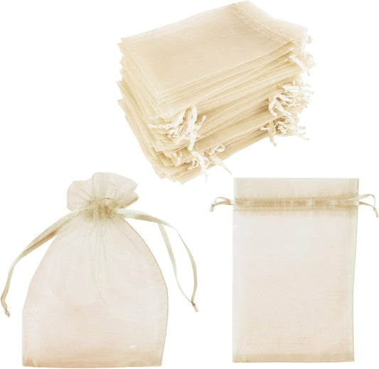 Super Z Outlet 100 Pack 4x6 Inch Mini Sheer Drawstring Organza Transparent Bags Jewelry Sack Pouches for Wedding, Party Decorations, Arts & Crafts Gifts (Ivory)