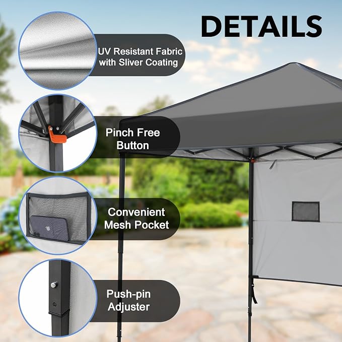 6x4 Pop Up Canopy Tent with Half Wall Panel, Instant Portable Beach Canopy, Outdoor Tent with Carry Bag for Camping, Sports, Tailgating, Events, Dark Gray
