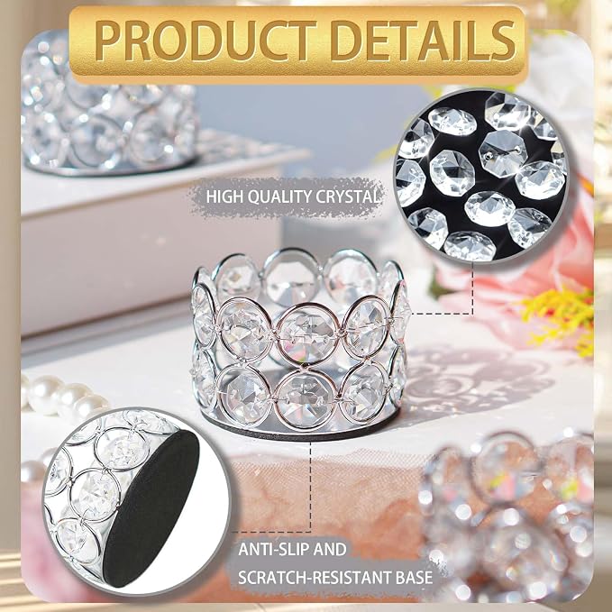 12 Pack Silver Metal Crystal Tea Light Candle Holders - 2.4"x1.6" Bulk Small Votive Candle Holders for Wedding, Home, Party Table Centerpiece Decorations