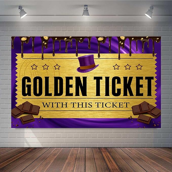 5x3FT Chocolate Factory Backdrop Golden Ticket Backdrop Candy Background Children Birthday Party Decorations Photo Booth Props TAYBDJ800