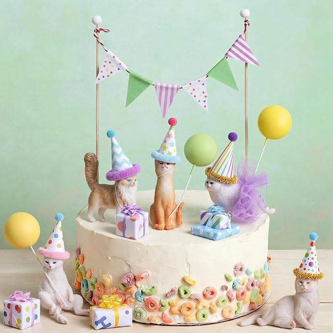 Weysat 22 Pcs Animal Birthday Party Decorations Animal Cake Cupcake Toppers with Mini Hat Gift Box Cake Flag Skirt Lollipop for Jungle Safari Dollhouse Themed Birthday Party Favor Supplies, No Animals