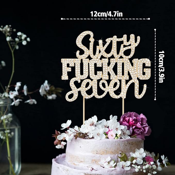 LINGTEER Sixty Seven Funny Gold Rhinestone Cake Topper - Cheers to 67 Years Old,Happy 67th Birthday Party Cake Centerpieces Topper Decorations.