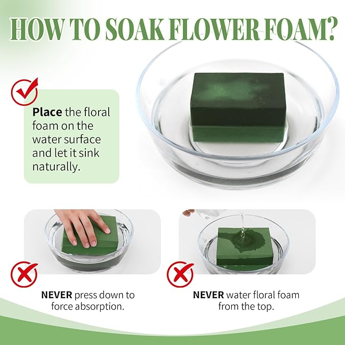 Aktor 24 Pcs Floral Foam Blocks for Fresh & Artificial Flower Arrangement, 8.8” x 4.1” x 2.7” Green Wet Foam for Wedding, Birthdays, Home, Office, and Garden Decorations
