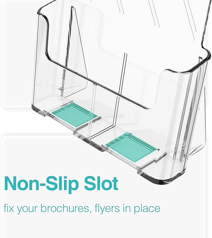 Brochure Holder 8.5x11 Inch Acrylic Literature Holders with Removable Divider for 4x9 inch Clear Pamphlet Display Stand Countertop Use or Wall Mount for Office, Lobby, Hotel, Trade Show, 4 Pack