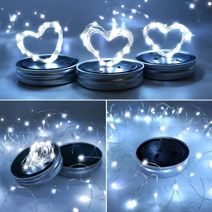 Mason Jar Solar Lights for Outside, 12 Pack 30LED Fairy Lights Mason Jar Solar Lids Outdoor Waterproof String Lights with Hangers(NO Jars) for Patio Garden Yard Lawn Decoration - Cool White