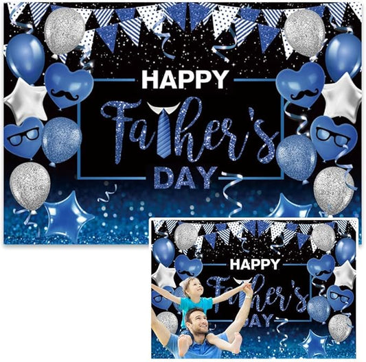 DASHAN 10x8ft Happy Father's Day Backdrop Glitter Blue Balloon Sequins Pennant Necktie Love Heart I Love Dad Photography Background Thanks Daddy Decor Cake Table Banner Photo Polyester Booth Supplies