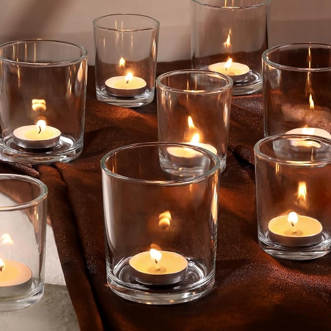 Volens 24pcs Assorted Clear Votive Candle Holders for Wedding Table Centerpieces, Large Glass Candle Holder for Votive & Tealight Candle, Party Decorations for Bridal and Baby Shower