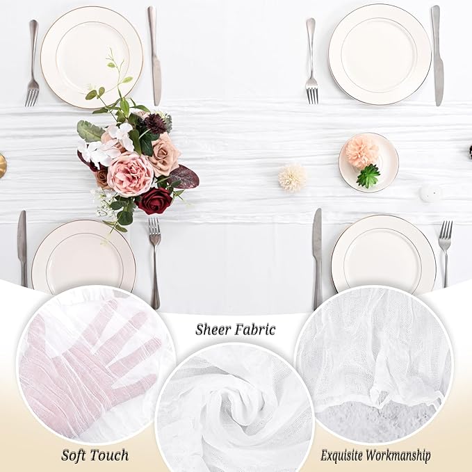 12 Pack White Cheesecloth Table Runner 120 inch Fall Thanksgiving Boho Rustic Gauze Farmhouse 10FT Cheese Cloth Runner for Baby Shower Wedding Party Holiday Home Decor