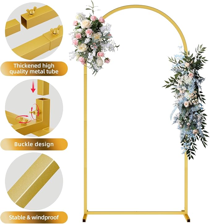 Wedding Arch-Backdrop-Stand Set of 3 (7.2FT 6.6FT 6FT) Gold Metal Arch Stand for Birthday Party Baby Shower, Balloon Flower Arch Stand for Graduation Anniversary Ceremony Decor