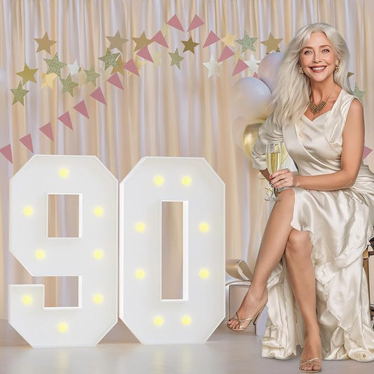 90th Birthday Decorations Marquee Numbers, 2.3FT Large Light up Number 90 for Birthday Decorations, Number 90 Light up Numbers for Party Anniversary Decor Sign